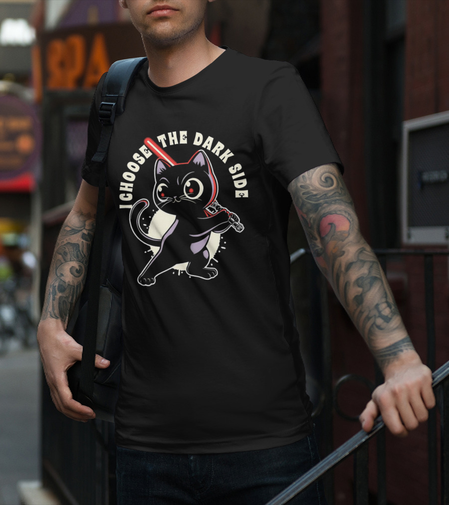 I Choose The Dark Side Black Cat With Lightsaber T-Shirt