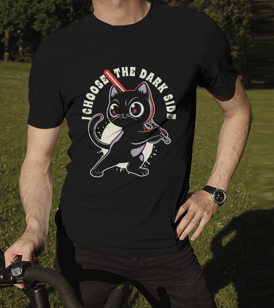 I Choose The Dark Side Black Cat With Lightsaber T-Shirt