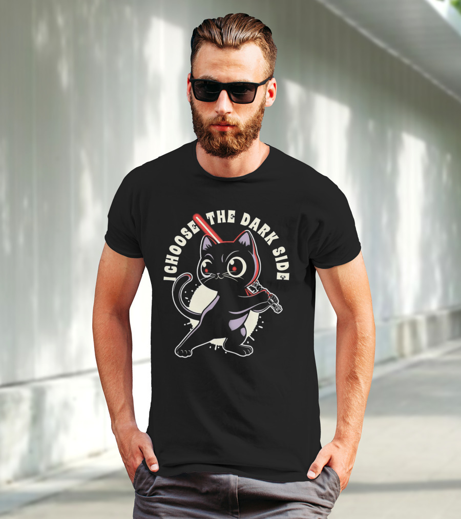 I Choose The Dark Side Black Cat With Lightsaber T-Shirt