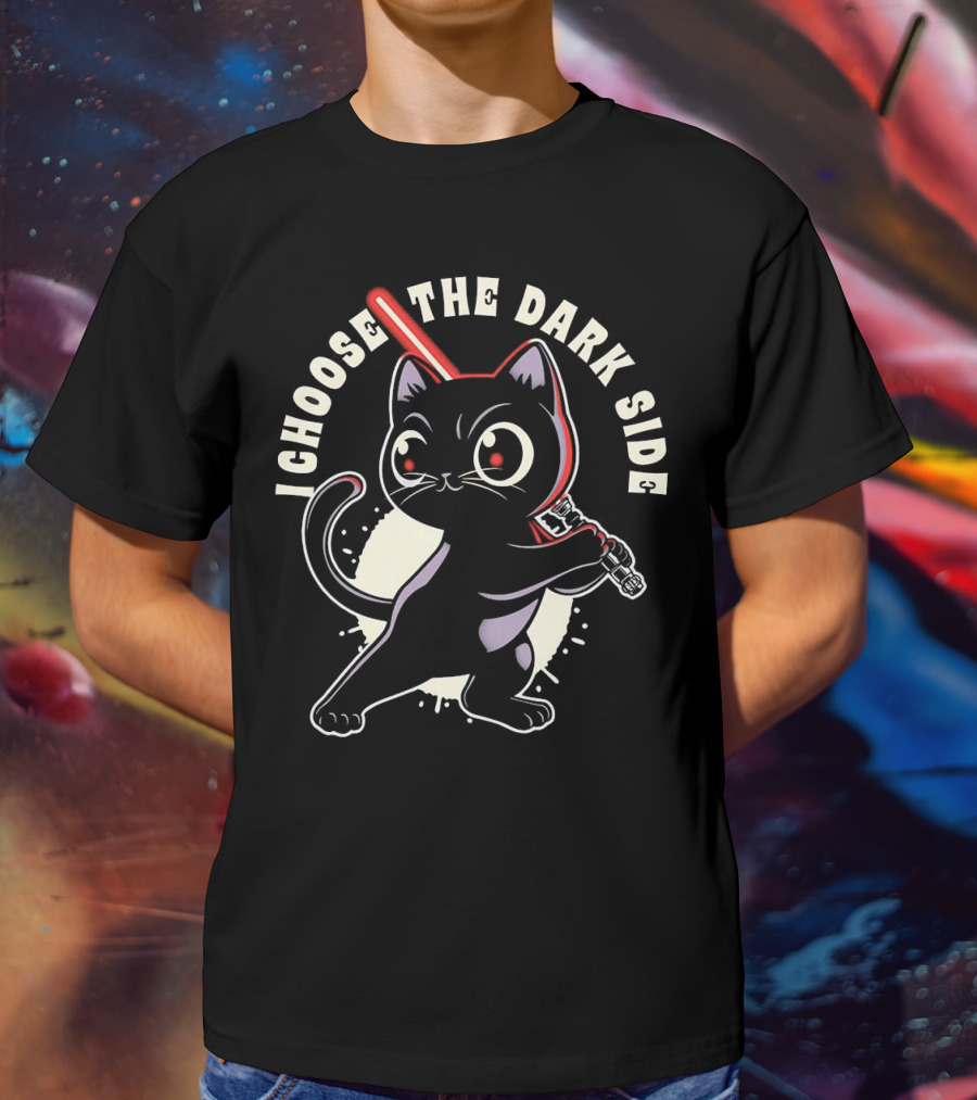 I Choose The Dark Side Black Cat With Lightsaber T-Shirt