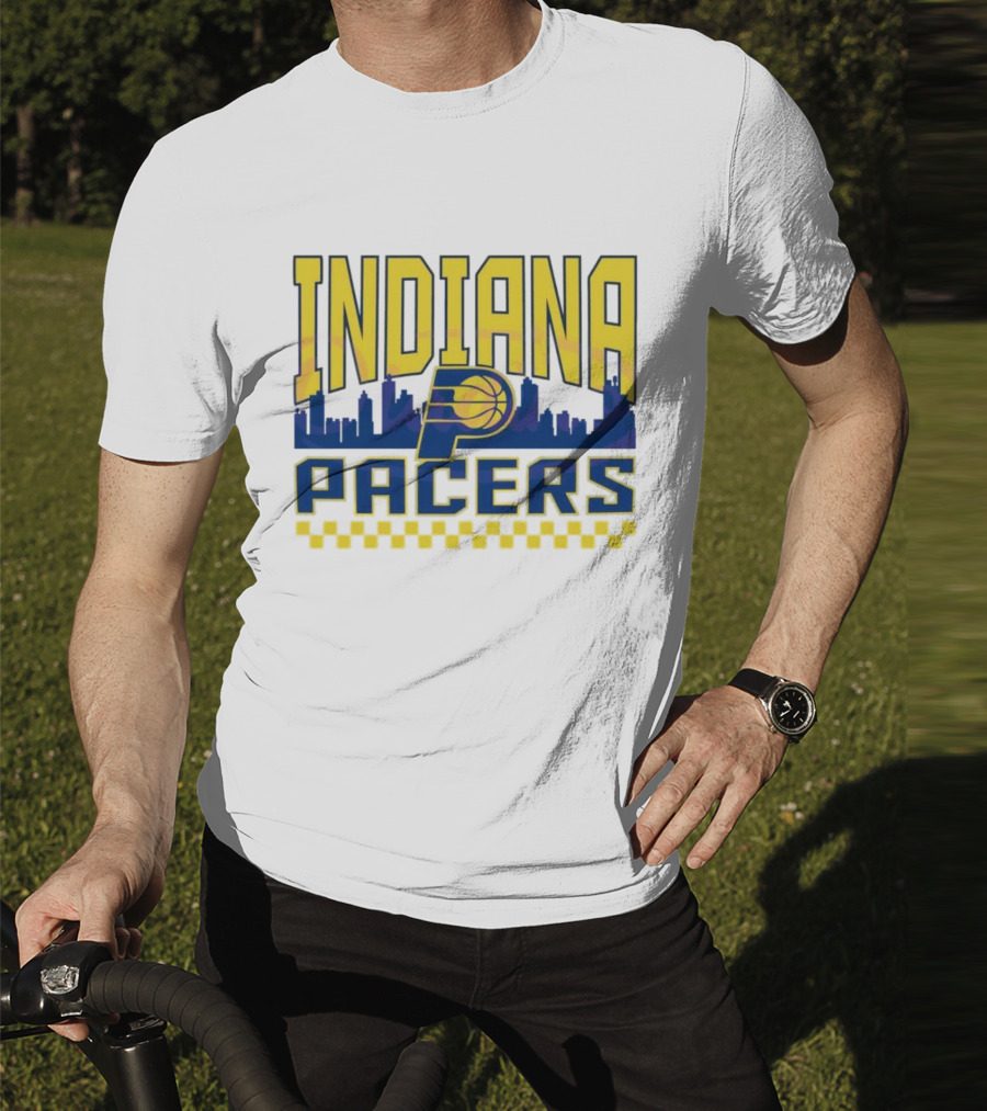 Indiana Pacers NBA Logo Skyline With Checkered T-Shirt