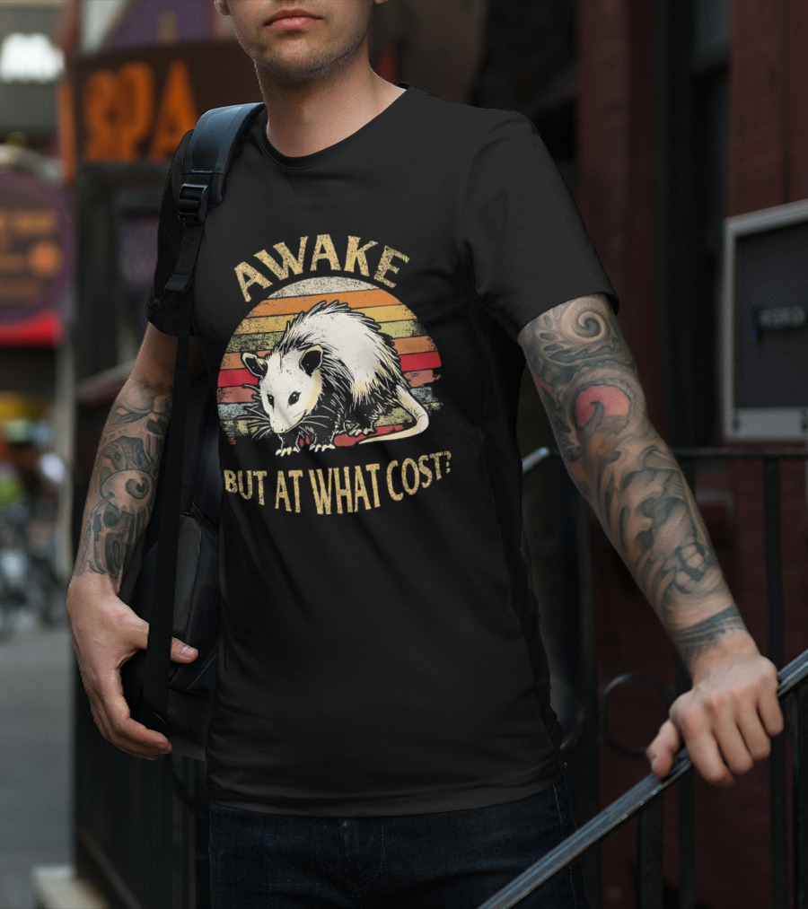 Awake But At What Cost Vintage Opossum Retro Stripes T-Shirt