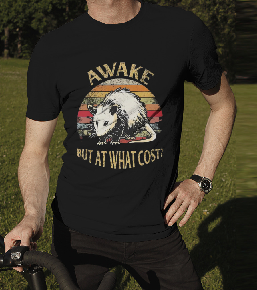 Awake But At What Cost Vintage Opossum Retro Stripes T-Shirt
