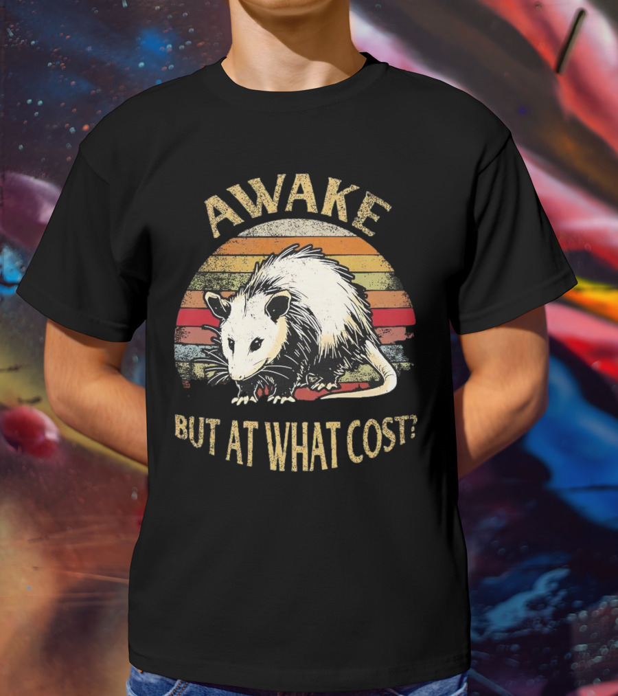 Awake But At What Cost Vintage Opossum Retro Stripes T-Shirt