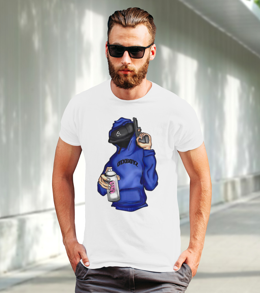 OTXBOYZ Hooded Figure With Spray And Gun T-Shirt