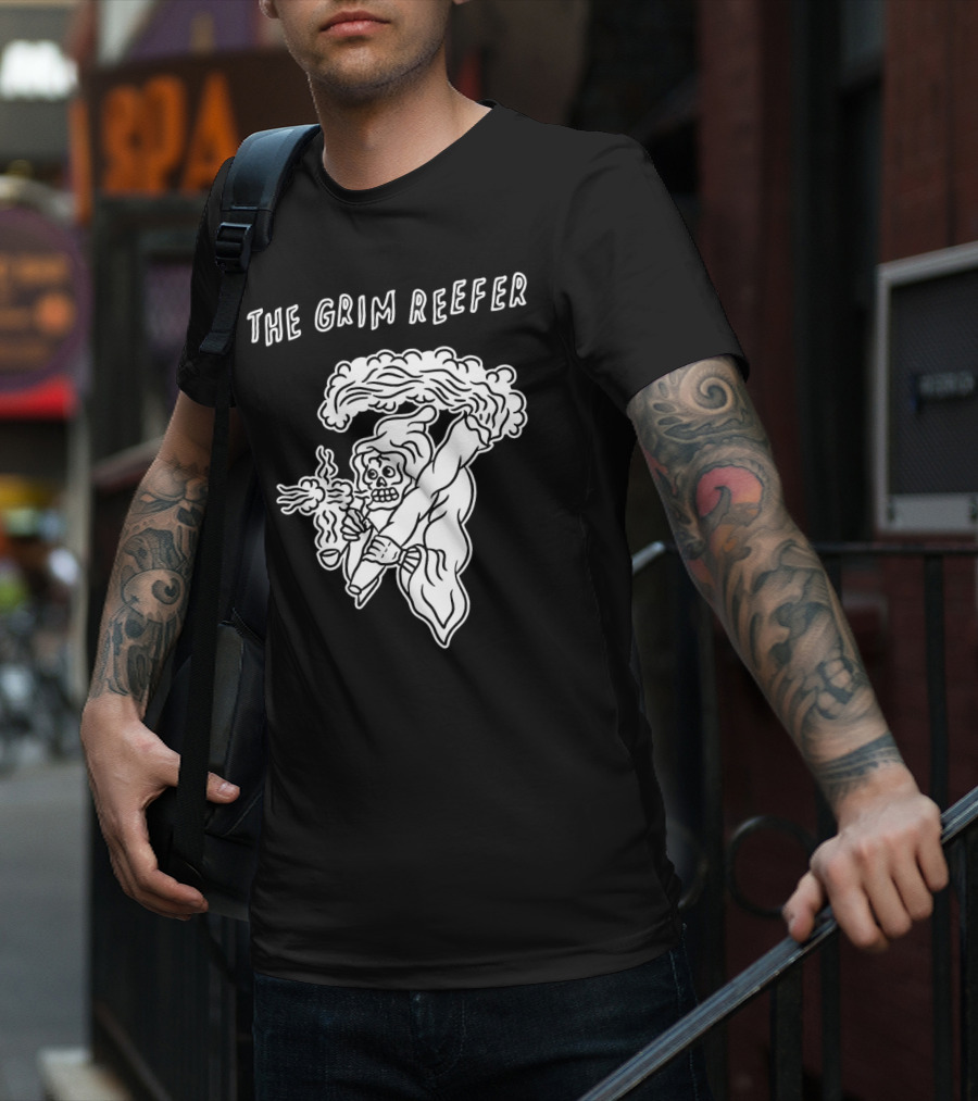 The Grim Reefer Skeleton Smoking Weed T-Shirt