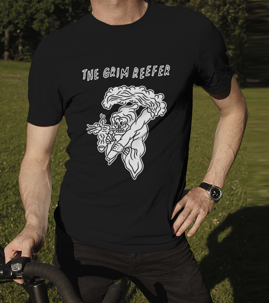 The Grim Reefer Skeleton Smoking Weed T-Shirt