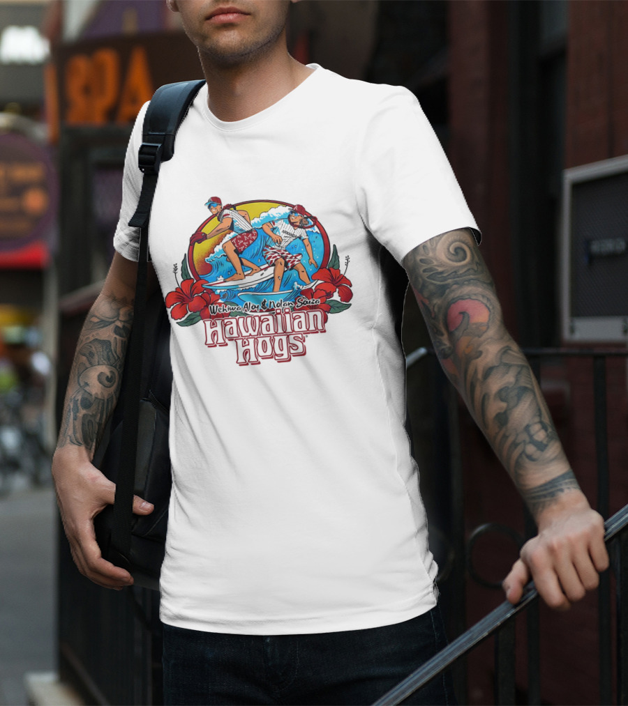 Wehiwa Aloy And Nolan Souza Hawaiian Hogs Surfing Razorbacks Baseball Flowers Beach Sun T-Shirt