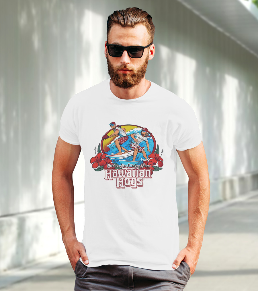 Wehiwa Aloy And Nolan Souza Hawaiian Hogs Surfing Razorbacks Baseball Flowers Beach Sun T-Shirt