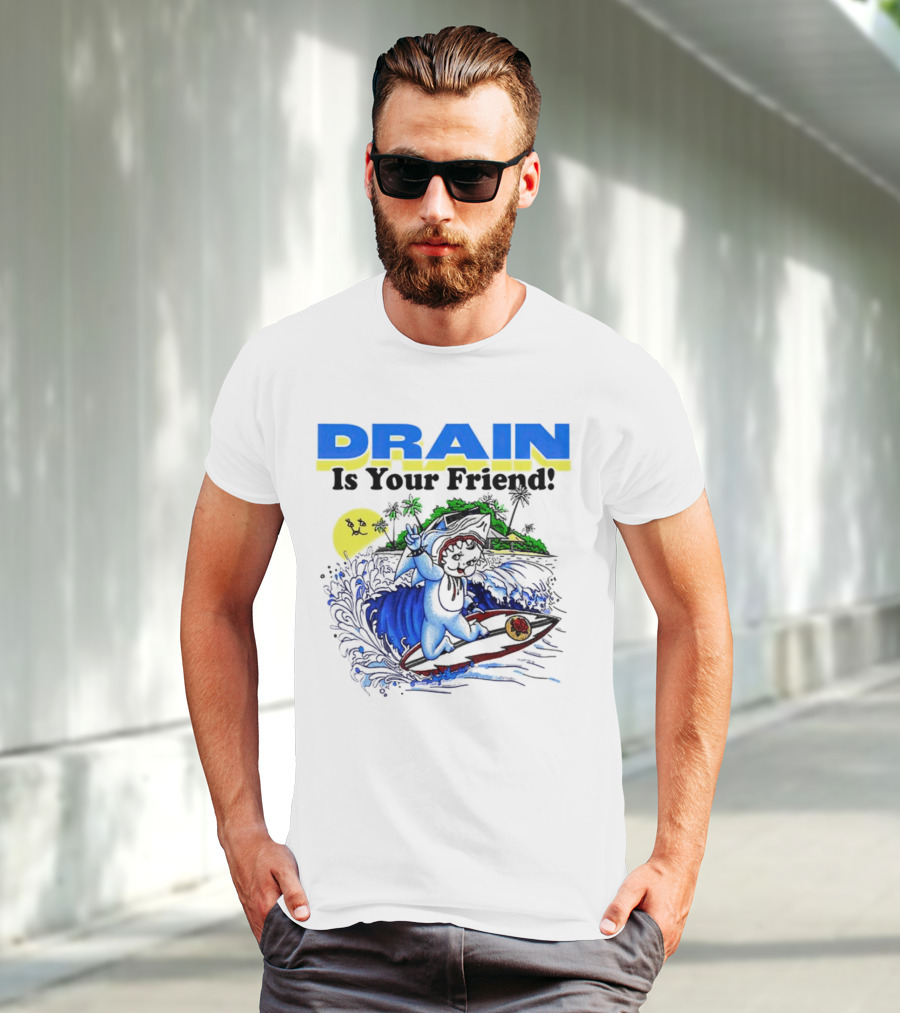 Drain Is Your Friend Surfing Dog Island Moon Scene T-Shirt