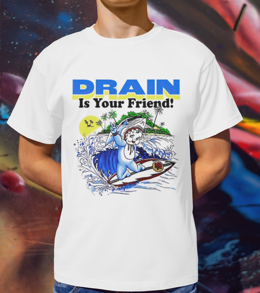 Drain Is Your Friend Surfing Dog Island Moon Scene T-Shirt