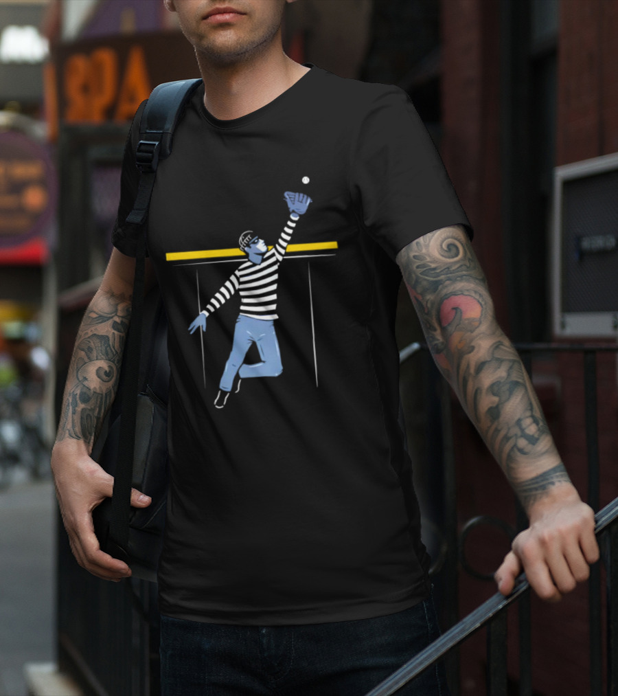Home Run Robber Baseball Outfielder Catching Ball Above Wall T-Shirt