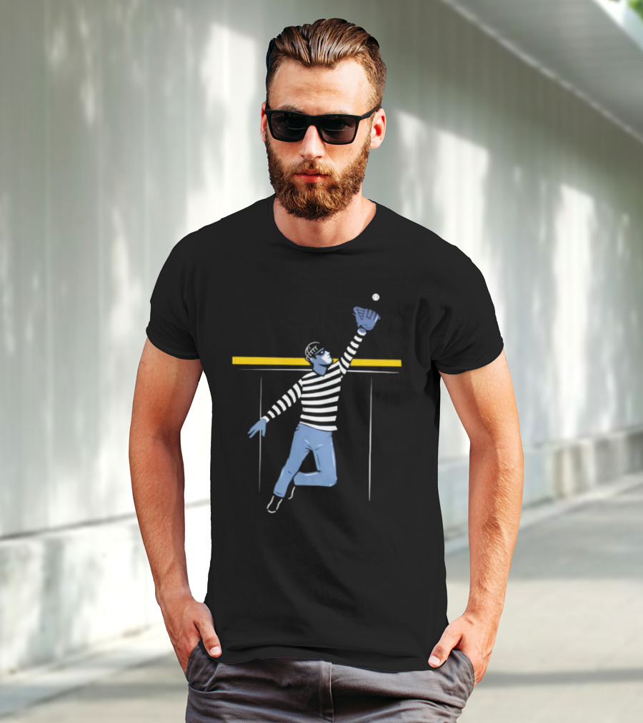 Home Run Robber Baseball Outfielder Catching Ball Above Wall T-Shirt