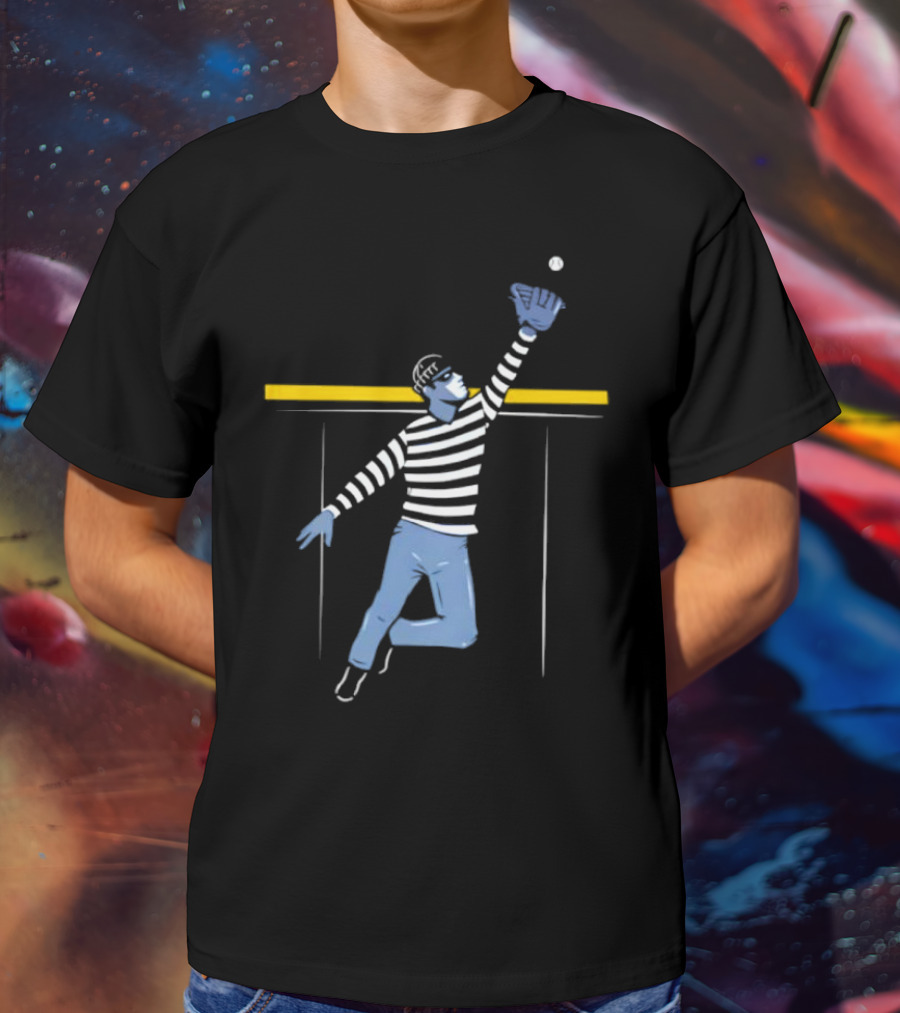 Home Run Robber Baseball Outfielder Catching Ball Above Wall T-Shirt