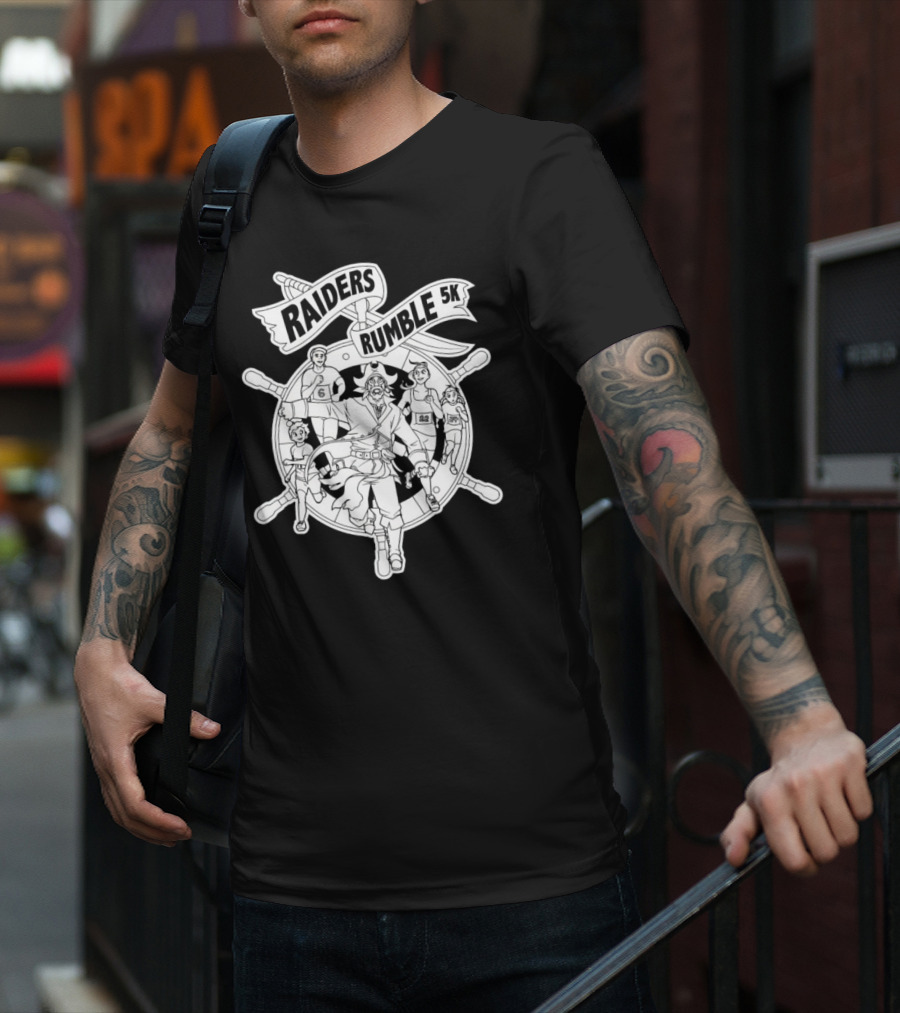 Raiders Rumble 5k Pirate Race Event Wheel Flag Running Contest T-Shirt