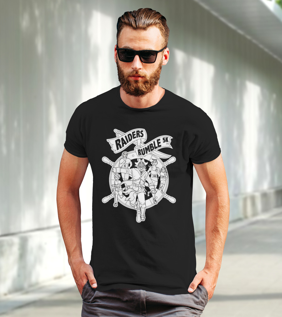 Raiders Rumble 5k Pirate Race Event Wheel Flag Running Contest T-Shirt
