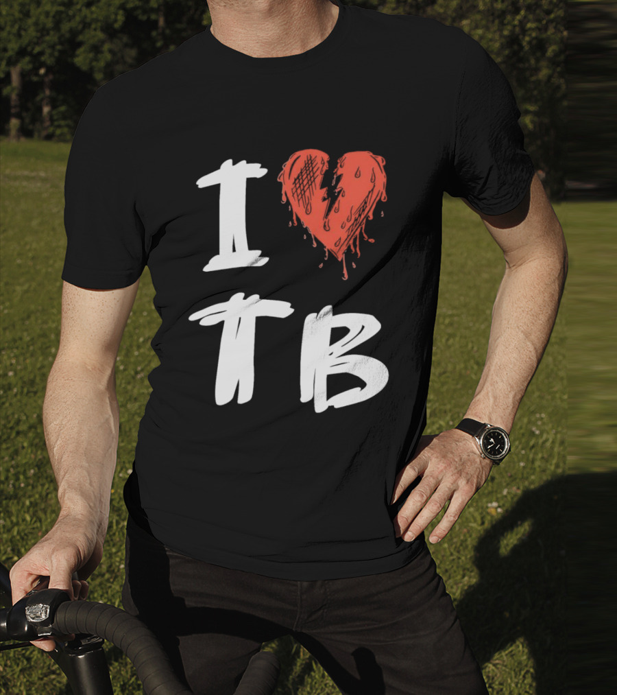 I Love TB Heart Icon With Dripping Red And Black Details Tragedy Boiz T-Shirt