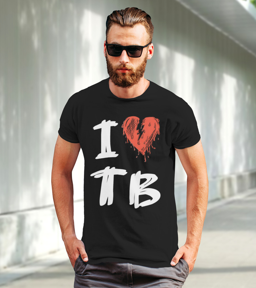 I Love TB Heart Icon With Dripping Red And Black Details Tragedy Boiz T-Shirt