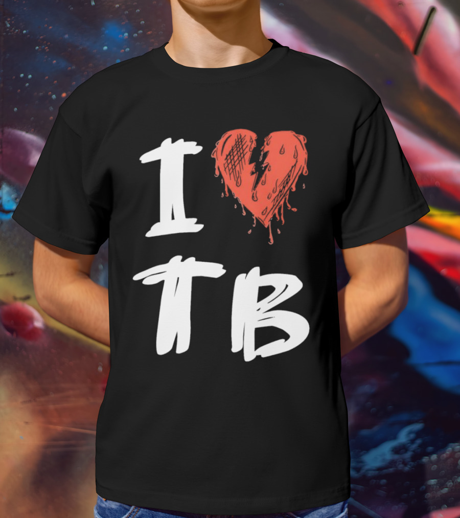 I Love TB Heart Icon With Dripping Red And Black Details Tragedy Boiz T-Shirt