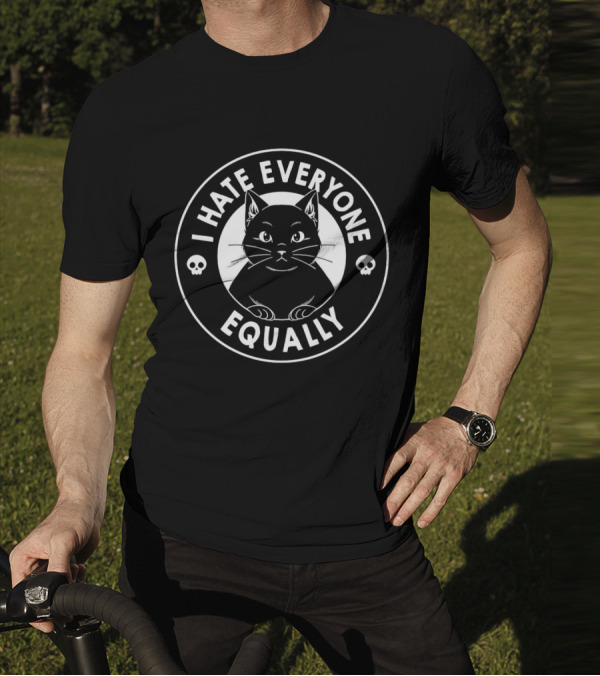 I Hate Everyone Equally Black Cat Illustration With Skulls T-Shirt