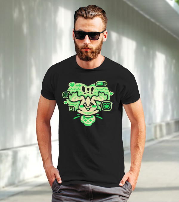 Terriermon Digimon Iconic Green Heartbeat Motif With Digital Symbols T-Shirt