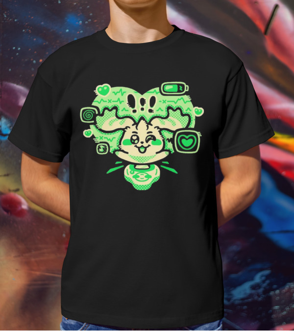 Terriermon Digimon Iconic Green Heartbeat Motif With Digital Symbols T-Shirt