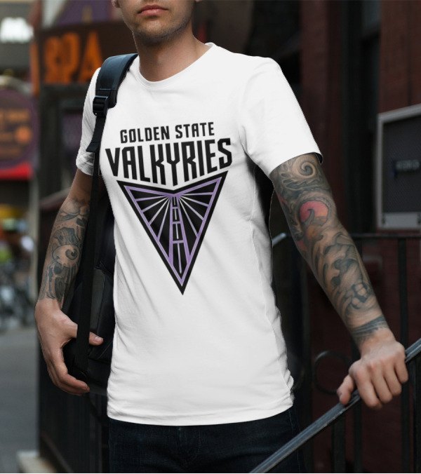 Golden State Valkyries Triangular Emblem In Black And Purple T-Shirt