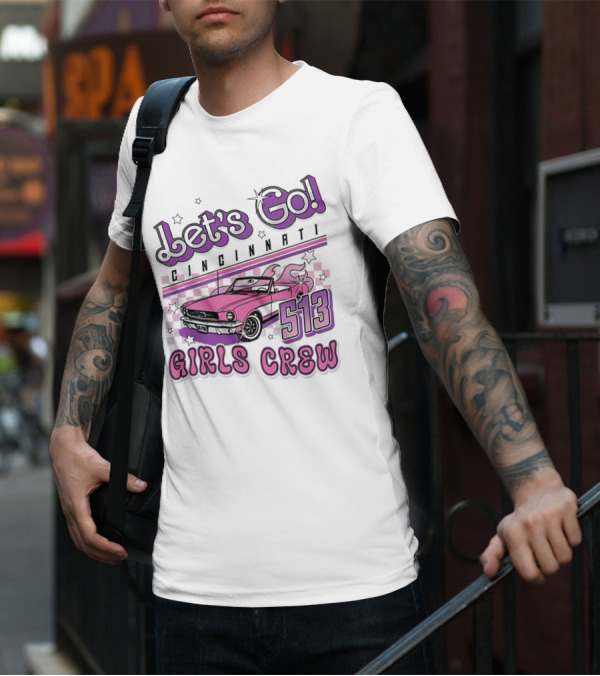 Let's Go Cincinnati Girls Crew 513 Pink Car T-Shirt