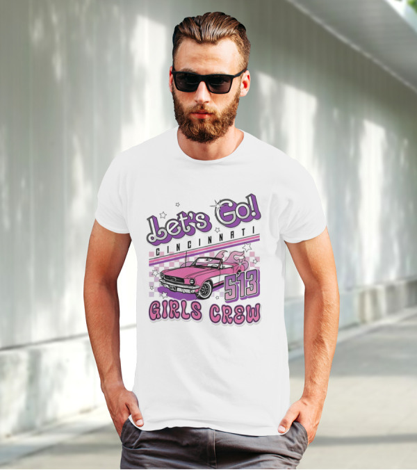Let's Go Cincinnati Girls Crew 513 Pink Car T-Shirt