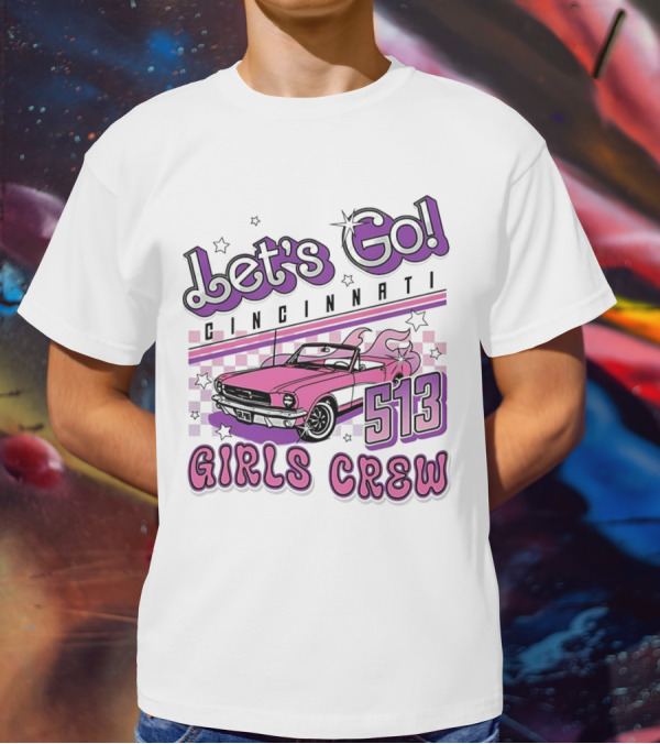 Let's Go Cincinnati Girls Crew 513 Pink Car T-Shirt