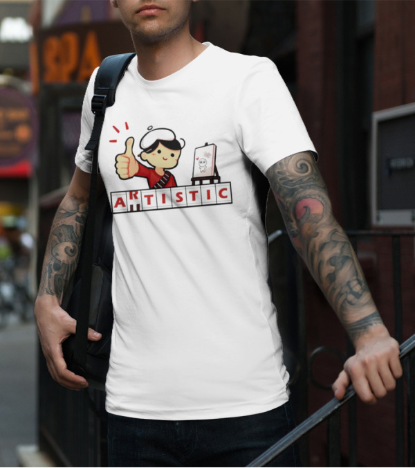 Arutistic Artistic Charm Thumbs Up Painter Kid With Sheep Canvas T-Shirt