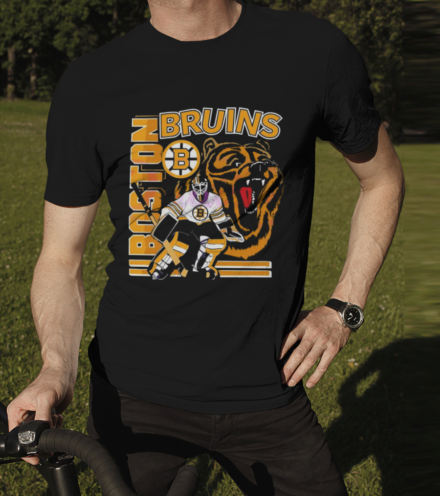Boston Bruins Hockey Goalie With Bear And Iconic T-Shirt
