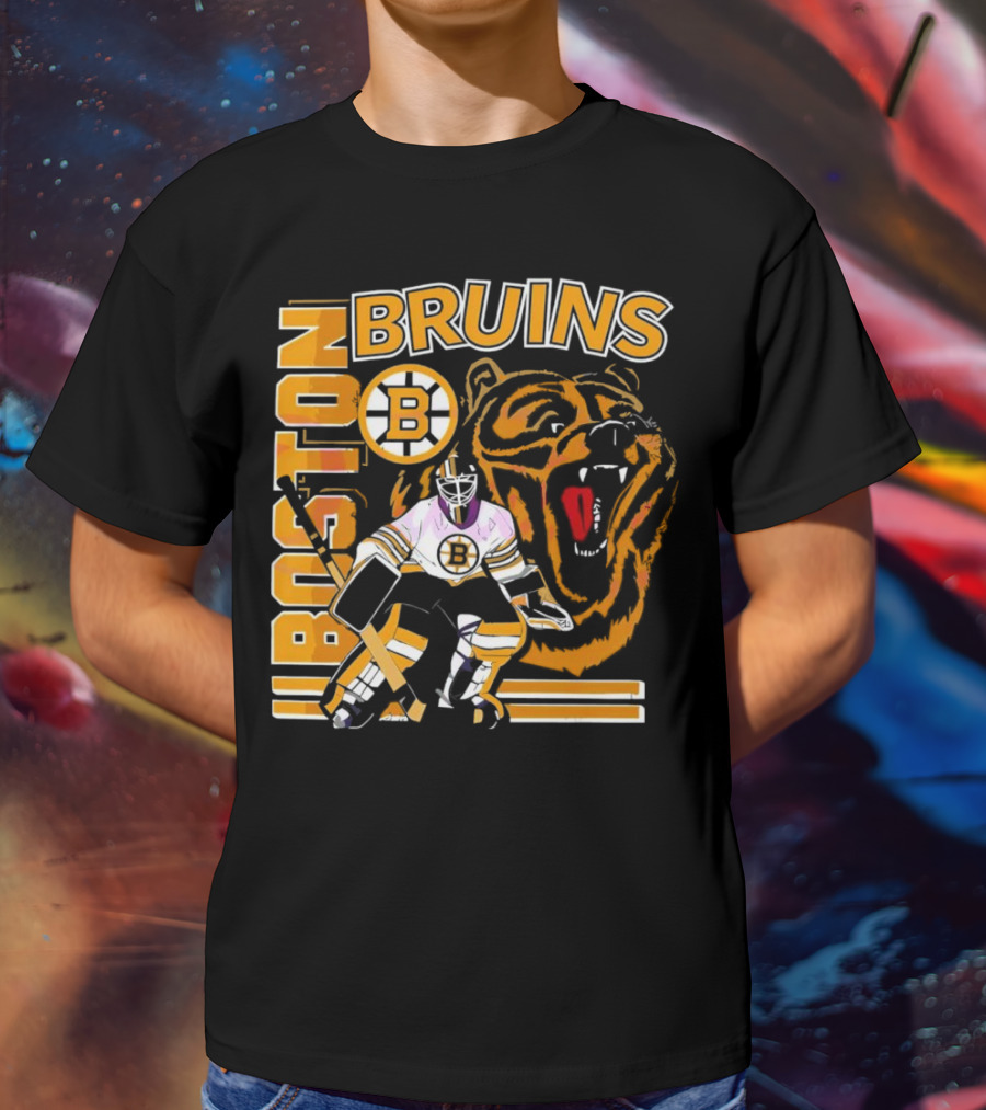 Boston Bruins Hockey Goalie With Bear And Iconic T-Shirt
