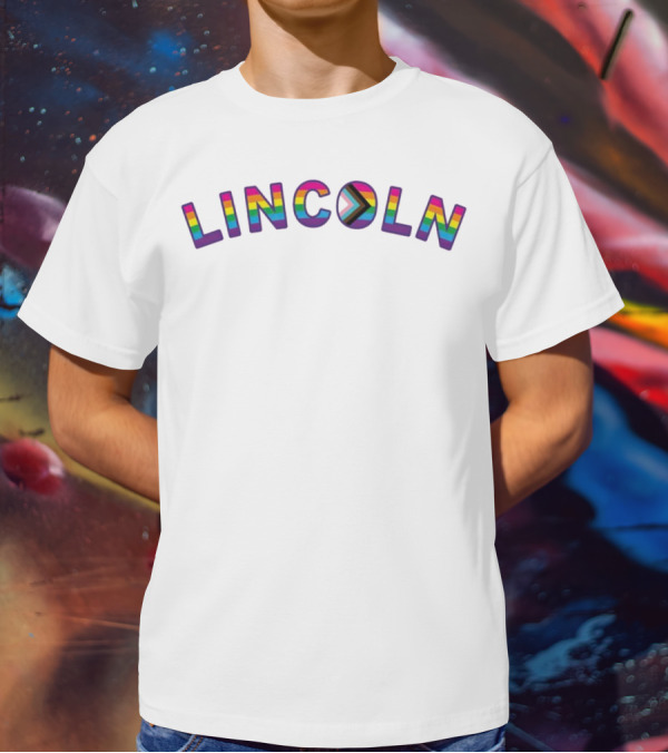 LINCOLN Pride Curved Logo Rainbow Colors T-Shirt