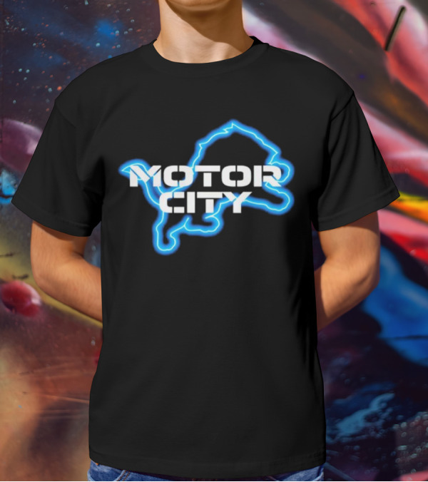 Sam Richardson Wearing Detroit Lions Motor City Blue Lion T-Shirt