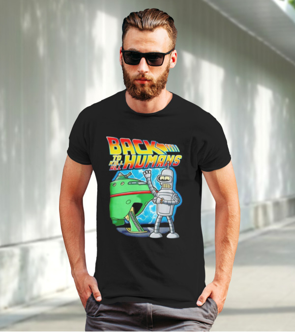 Back To Kill All Humans Futurama Bender And Spaceship Iconic Mashup T-Shirt