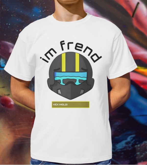 Im Frend Kick Hold Black Helmet Yellow Stripes Blue Visor T-Shirt