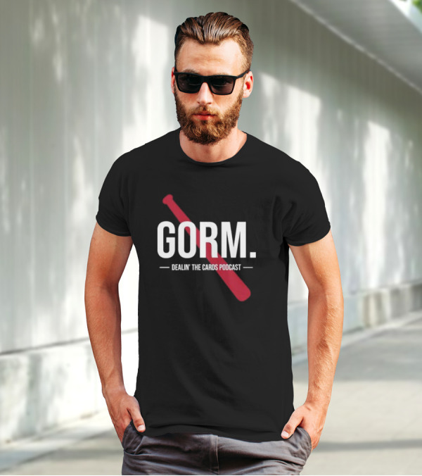 Gorm Dealin’ The Cards Podcast Red Baseball Bat Logo T-Shirt
