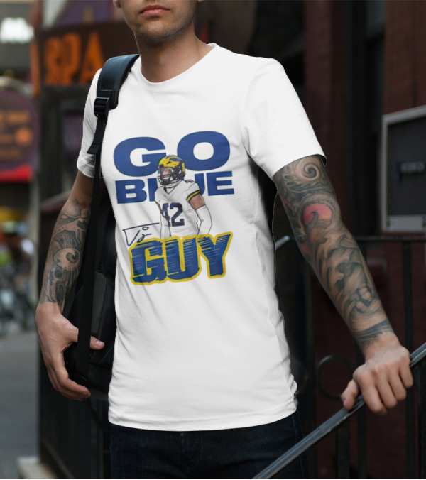 Go Blue Tj Guy 42 Football Player T-Shirt