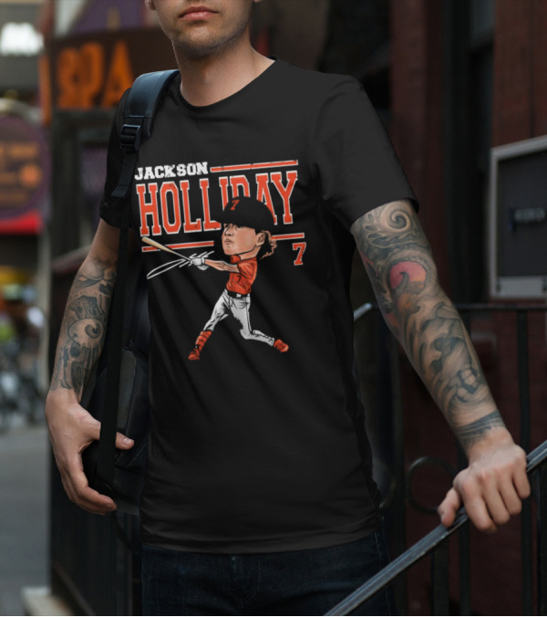 Jackson Holliday Baltimore Orioles Cartoon Batting Stance Number 7 T-Shirt