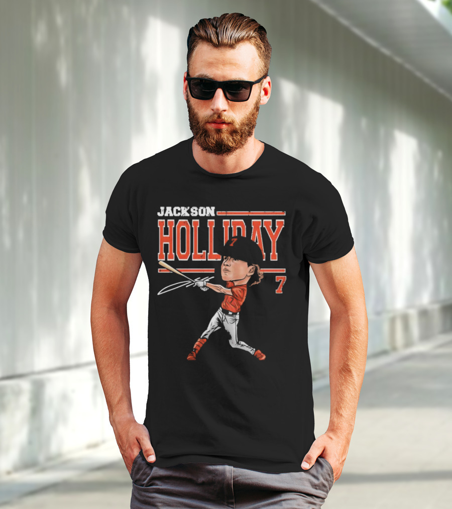 Jackson Holliday Baltimore Orioles Cartoon Batting Stance Number 7 T-Shirt