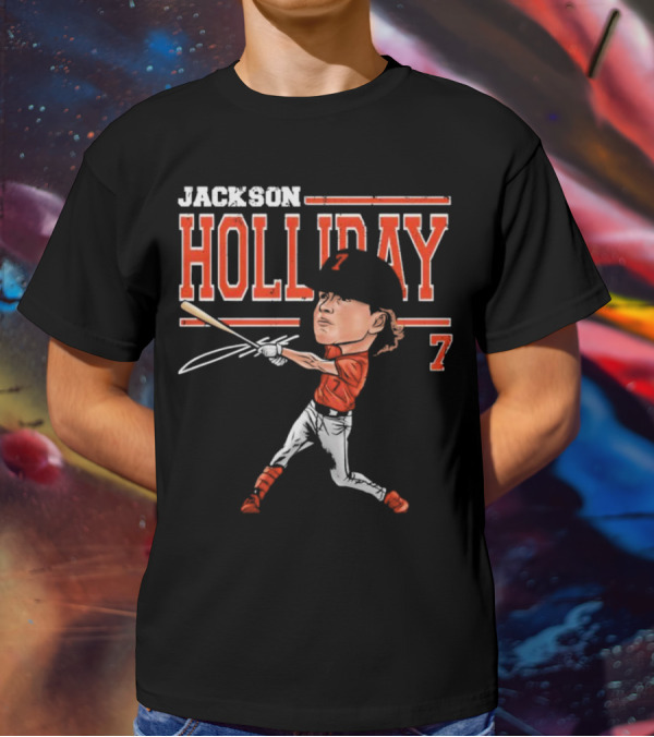 Jackson Holliday Baltimore Orioles Cartoon Batting Stance Number 7 T-Shirt