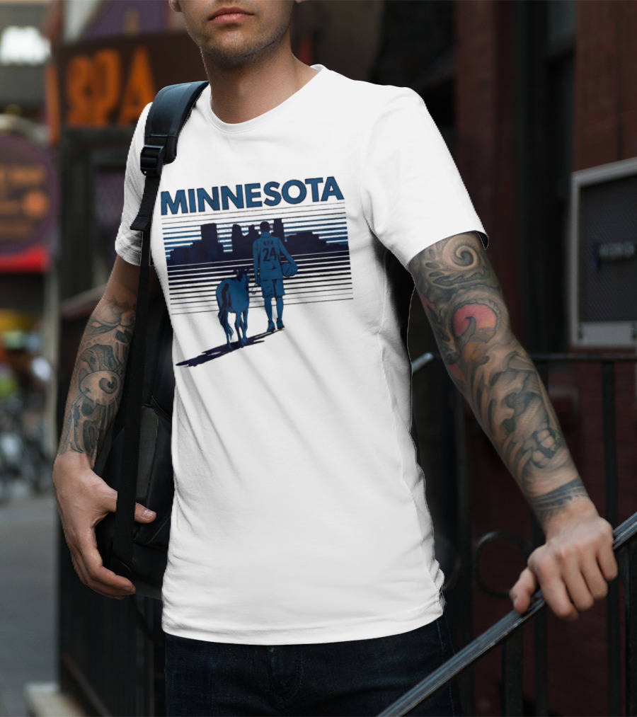 Minnesota Basketball 24 Bring Ya Ass Player And Dog With City Skyline T-Shirt