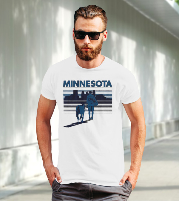 Minnesota Basketball 24 Bring Ya Ass Player And Dog With City Skyline T-Shirt