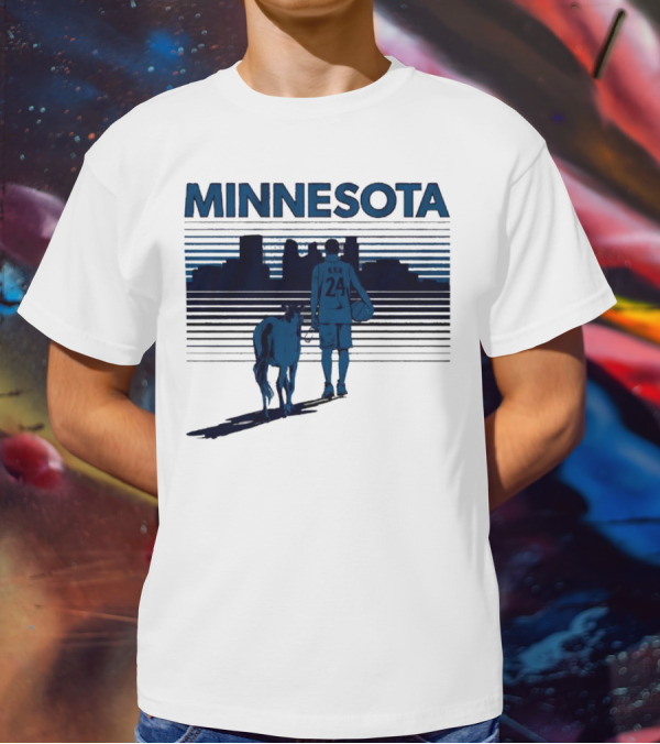 Minnesota Basketball 24 Bring Ya Ass Player And Dog With City Skyline T-Shirt