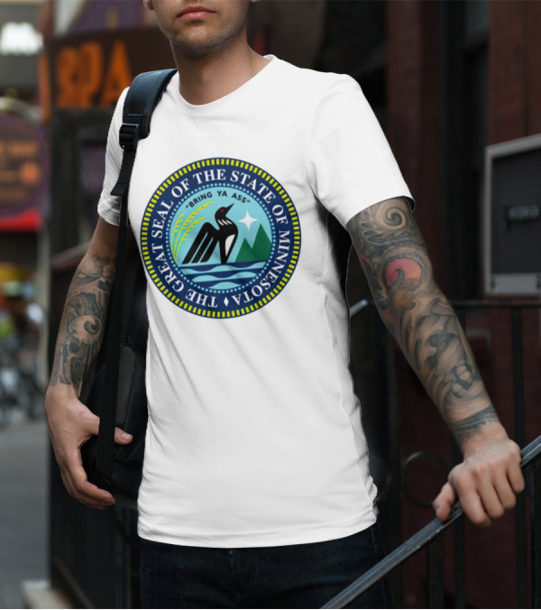 The Great Seal Of The State Of Minnesota Bring Ya Ass Black Bird Mountains Waves Star T-Shirt