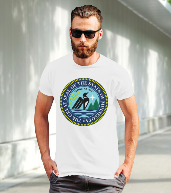 The Great Seal Of The State Of Minnesota Bring Ya Ass Black Bird Mountains Waves Star T-Shirt