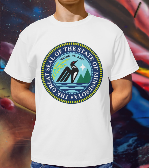 The Great Seal Of The State Of Minnesota Bring Ya Ass Black Bird Mountains Waves Star T-Shirt