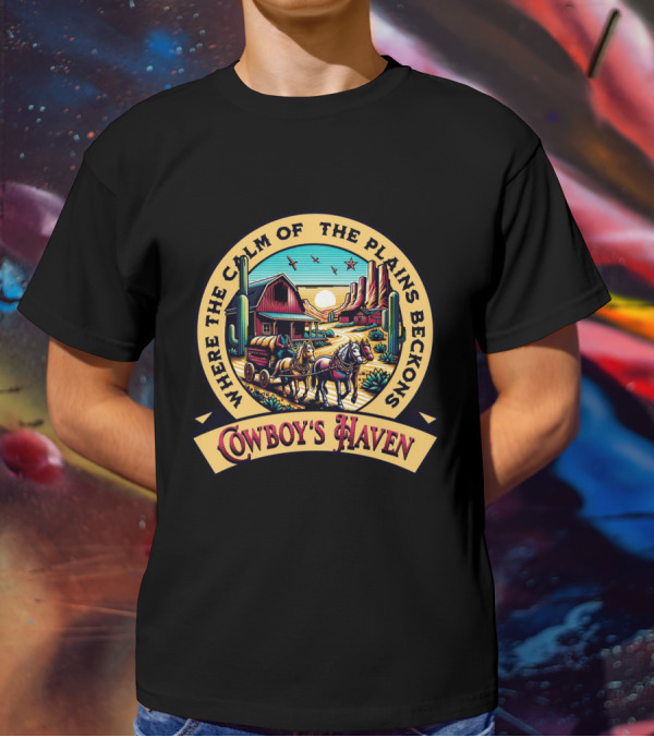 Where The Calm Of The Plains Beckons Cowboy's Haven T-Shirt