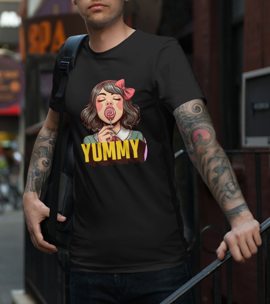 Yummy Girl With Lollipop Pop T-Shirt
